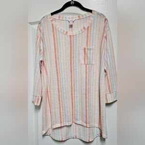 Intro Pastel Striped Blouse with 3/4 sleeeves.